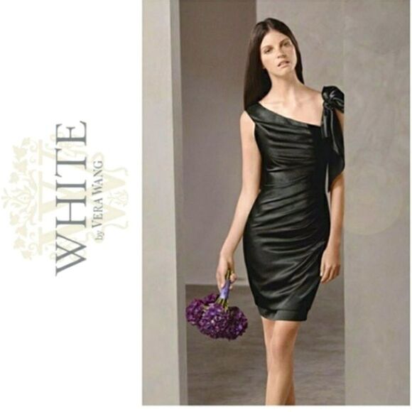 NWT White by Vera Wang Black Side Draped Satin Dress Size 6 - Picture 1 of 6
